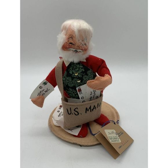 Vntg Lot Of 3 Annalee Santas Cutting Down Tree, Holding Mail Bag And Stocking - Picture 8 of 11